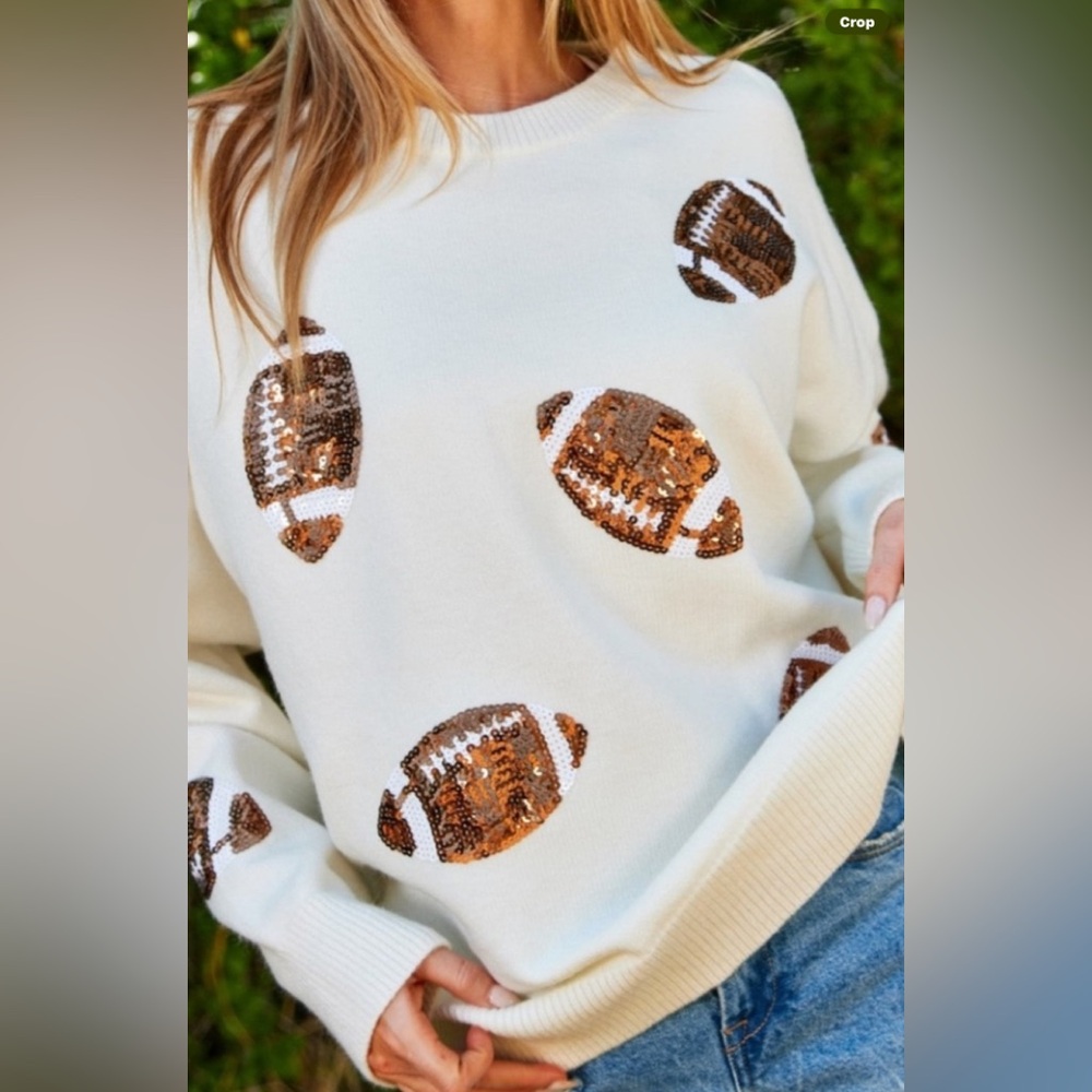 Wanna B Me Cream Ivory Sequin Football Sweater XL